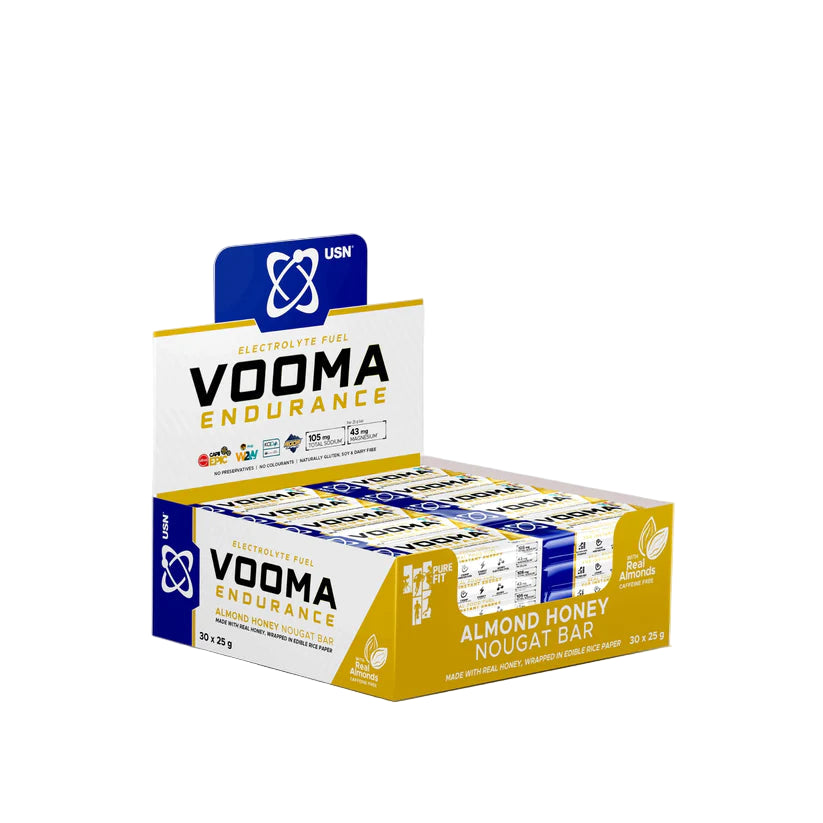 Box of Vooma Endurance energy bars with USN logo on a white background